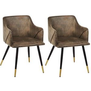 39F FURNITURE DREAM Set van 2 vintage stoelen met armleuningen, dikke sponsstoel, moderne vrijetijdsstoel voor eetkamer, woonkamer, fluwelen stof, donkerbruin, 53 x 57,5 x 75 cm