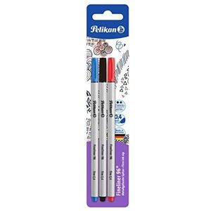 Pelikan 940627 Fineliner 96, 3 stuks in blisterverpakking, rood/blauw/zwart