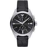 Emporio Armani Horloge Voor Heren, Chronograaf Uurwerk, Leder/Roestvrij Staal Horloge Met Een Kastmaat Van 43 Mm