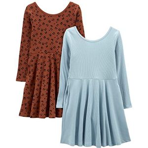 Simple Joys by Carter's Meisjesjurk (verpakking van 2), Bruin Dierenprint/Stoffig Blauw, 5-6 jaar