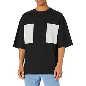 Urban Classics Heren T-shirt Big Double Pocket Tee, bovendeel met 2 borstzakken voor mannen verkrijgbaar in zwart of wit, maten S - 5XL, zwart/asfalt., XXL
