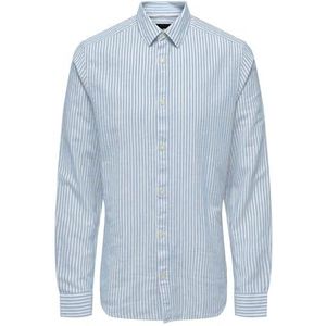 ONSCAIDEN LS Stripe Linnen Shirt 660 NOOS, Cashmere Blue, XL