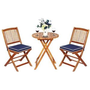 Generisch Terrasmeubelset, acaciahout, blauw, afmetingen van de tafel: 60 x 60 x 75 cm