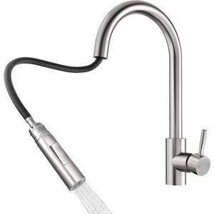 Rainsworth Kraan keuken met sproeier uittrekbaar - hogedruk keukenkraan met twee waterstraalsoorten, wastafelarmatuur 360° rotatie, mengkraan van roestvrij staal, eenvoudige installatie