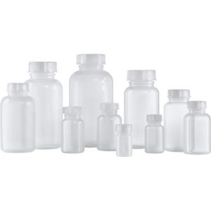 Kautex Serie 303 LDPE fles met brede hals met sluiting, 250 ml capaciteit, naturel