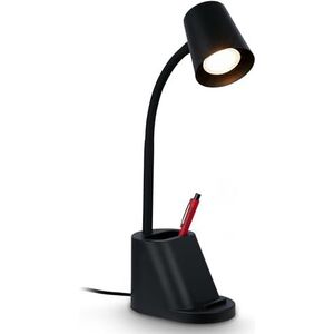 BRILONER - Bureaulamp met pennenhouder, snoerschakelaar, draaibaar, tafellamp, lamp, bedlamp, tafellamp, thuiskantoor, bureaulamp, 21x10x35,5 cm (LxBxH), zwart