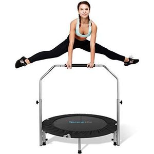 Indoor Trampoline Portable Fitness Rebounder - 30"" Jumping Aerobic Workout Mini Trampoline for Adults w/Adjustable Handlebar, Spring, Foldable Exercise Trampoline Up to 220lbs - SereneLife SLSPT438