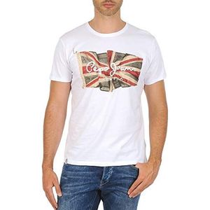 Pepe Jeans Heren T-shirt Flag Logo, blauw, One Size, wit (white), XS