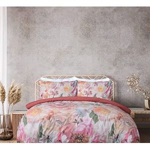 Sleepdown 100% puur katoen grote bloemen multi donker roze effen omgekeerde dekbedovertrek quilt kussenslopen beddengoed set zacht onderhoudsvriendelijk - super king (220cm x 260cm)