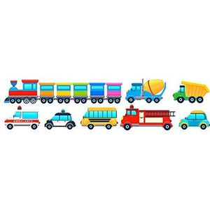 EmmiJules Muursticker auto auto's voor de kinderkamer (88 cm x 22 cm) - Made in Germany - kinderen jongen brandweer afvalauto bus baby decoratieve sticker sticker