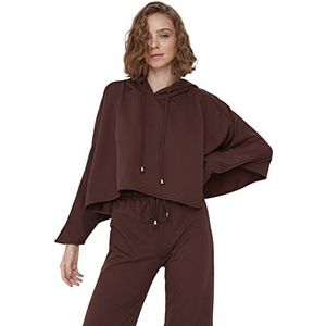 Trendyol Dames Loungewear Regular Fit Basic Hood Geweven Sweatshirt, Bruin, S