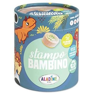 Aladine - Stampo Bambino stempels voor kinderen, set van 8 stempels, duurzaam hout, FSC-label + zwart stempelkussen – creatieve vrije tijd vanaf 3 jaar – thema dinosaurus