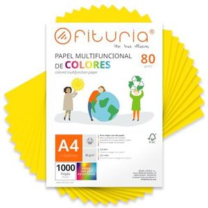 Kleurpapier, verpakking met 1000 vellen A4, 80 g, kleurrijk papier voor knutselwerk, printer, scrapbooking, ideaal voor Origami, Papyroflexia, kantoor en school (sterk geel, 1000 h)