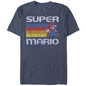 Nintendo Heren Super Mario Running Retro Stripe T-shirt, Marineblauwe Heather, M