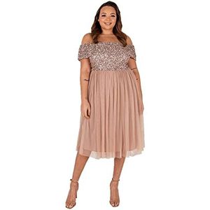 Maya Deluxe Vrouwen dames bardot jurken midi hoge rijk taille pailletten verfraaid formele avond voor bruiloft gast bruidsmeisje, Taupe Blush, 32