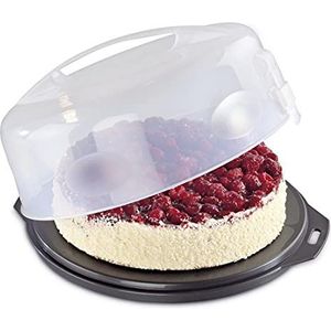 Xavax Cake transportbox rond met deksel, taarthouder, diameter 31,5 cm, binnenhoogte 8 cm, taartdoos met stukindelingshulp, antraciet, transparant