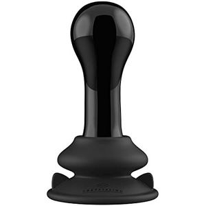 Shots Chrystalino Vibrante - Globy Rechargeable 10 Speed Glass Vibrator With Suction Cup and Remote - Black
