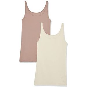 Amazon Essentials Tanktop voor dames, slimfit, dunne bandjes, 2 stuks, donkertaupe, XS