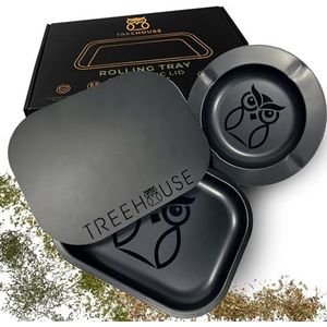 Black Treehouse Rolling Tray Set met PVC Zacht Magnetisch Deksel, Asbak Inbegrepen voor Thuis Opslag of Reizen - 7"" x 5,5"", Klein, Schattig