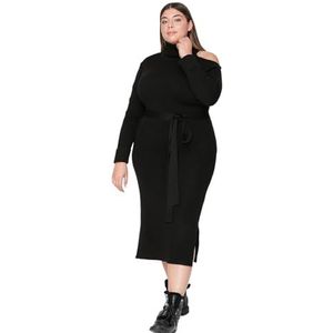 Trendyol Dames Plus Size Midi Shift Relaxed Fit Gebreide Plus Size Jurk, zwart, 3XL/Grote maten