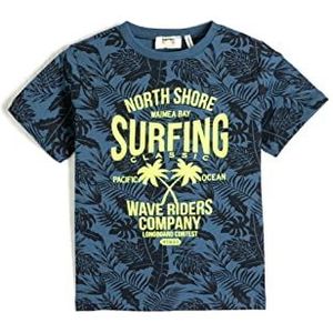 Koton Boys's T-shirt met korte mouwen, ronde hals, bloemenprint, Marine Design (02c), 7-8 Jaar