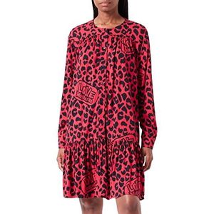Love Moschino Dames Lange Mouwen Fluid Stretch Viscose Stof met Merk Animal Allover Print Dress, RED Black, 48