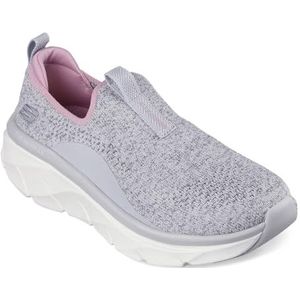 Skechers Dames D'LUX Walker 2.0 Bold State, grijs gebreid/roze trim, 6 UK, Grijze gebreide roze rand, 6