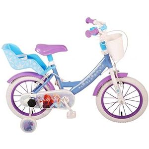 volare Meisjes, fiets 14 inch met mand en poppenhouder, licentie Frozen blauw, medium