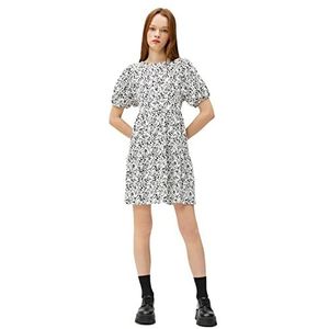 Koton Mini-jurk met ronde hals en volumineuze patroon met pofmouwen, Ecru Patroon (0d1), M