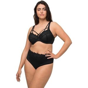 Ulla Popken, Dames, grote maten, beugelbeha, borduurwerk, zwart, 95C