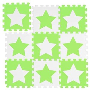 Relaxdays speelmat foam sterren, 9 stuks, 18 delen, EVA schuim, vrij van schadelijke stoffen, 91 x 91 cm, wit-groen