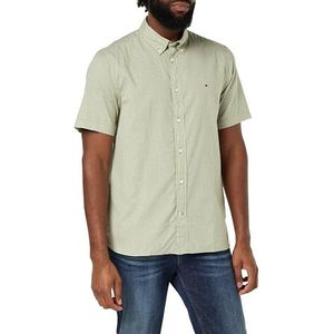 Tommy Hilfiger Heren Shirt met korte mouwen, Groen (vervaagd olijf/optisch wit), XS