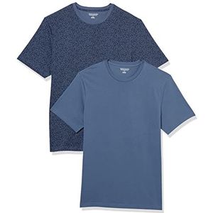 Amazon Essentials Heren Slim-Fit T-shirt met korte mouwen en ronde hals, verpakking van 2 stuks, blauw (Washed Blue)/bloemenprint, XS