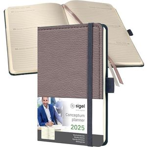 SIGEL C2552 afsprakenplanner weekkalender 2025, lederlook, ca. A6, taupe, hardcover, 176 pagina's, elastiek, penlus, archieftas, PEFC-gecertificeerd, Conceptum