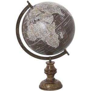 Globo Terraqueo, diameter 25 cm, bruin, wit metaal, madera zomers, 25 x 43 cm, basis: 11,5 cm