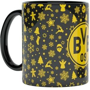 Borussia Dortmund BVB Kerstmok zwart-geel, mok embleem met kerstmotieven