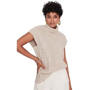 TRENDYOL Dames Fisherman Collar Knitwear Sweater, beige, S