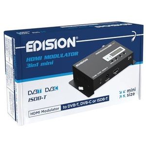 EDISION HDMI modulator 3-in-1 mini HDMI naar terrestrisch DVB-T, ISDB-T of DVB-C kabel, Full HD verdeling naar coaxkabel, mini-formaat, led-display, snelle installatie, plug & play