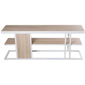 DRW Tv-tafel van hout en metaal in wit en eiken, 120 x 30 x 46 cm