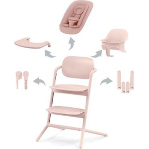 Cybex Gold LEMO Kinderstoel 4-in-1 Set, 0 - 99 jaar, Vanaf de geboorte, Inclusief wipstoeltje, Inzetstuk voor pasgeborenen, Hoofdsteun en adapterset, Beukenhout/Aluminium/Kunststof, Pearl Pink (Roze)