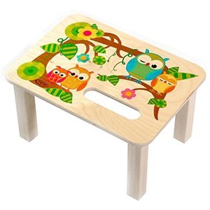 Hess Holzspielzeug 30283 - houten voetenbank voor kinderen, serie uil, handgemaakt, ca. 33 x 24 x 18 cm groot, om te zitten en als verhoging bij het staan