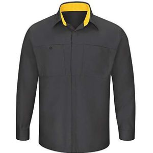 Red Kap Men's Long Sleeve Performance Plus Shop Shirt with OilBlok Technology, Charcoal with Yellow Mesh, 3X-Large/Tall