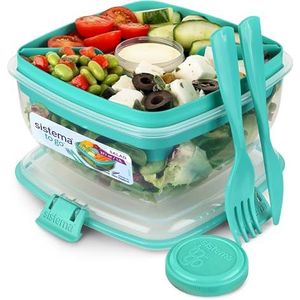 Sistema Salad to go Lunchbox | vershouddoos met afzonderlijke vakken, reisbestek en dressing-beker | 1,1 l | BPA-vrij | gesorteerde kleuren