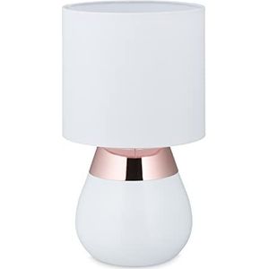 Relaxdays tafellamp, ovale nachtkastlamp met touch, HxD: 33 x 18 cm, E14, lamp met lampenkap, wit/koper
