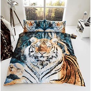 Gaveno Cavailia Beddengoedset met dekbedovertrek en kussensloop, 3D Wildlife bruine tijger, polyester-katoen, meerkleurig, tweepersoonsbed