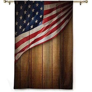 ZLMQWANXX Eenvoudig gordijn Amerikaanse vlag Verenigde Staten ontwerp op een verticale retro houten rustieke rug oude glorie land eenvoudige stijl B36 x L64 blauw rood