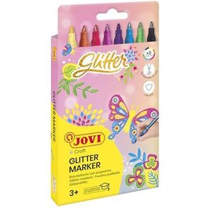 Jovi - GLITTER Pennen, Doos met 8 pennen, Diverse kleuren met glittereffect, Zeer sterke en resistente punt, Inkten gemaakt van voedselkleurstoffen (1608G)