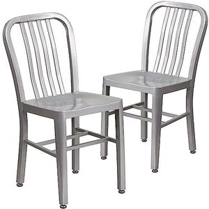 2 Zilverkleurige metalen stoelen voor binnen en buiten met zakelijke kwaliteit