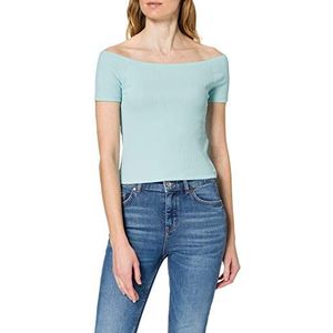 Urban Classics Dames T-Shirt Ladies Off Shoulder Rib Tee, Top voor vrouwen met korte snit en vrije schouders in vele kleuren, maten XS - 5XL, seablue, XL