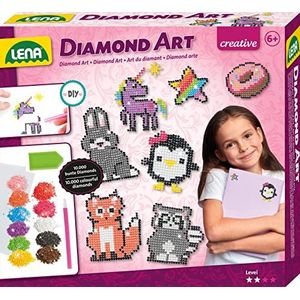 Lena Diamond Art 42646 knutselset, complete set voor 20 stickers in trendy kleuren, met 10.000 kleurrijke diamanten kralen, pen, plakfolie, sorteerschaal en handleiding (mogelijk niet beschikbaar in